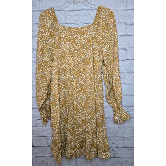 Savanna Jane boho long sleeve cheetah print yellow mini dress small. - Picture 3 of 6